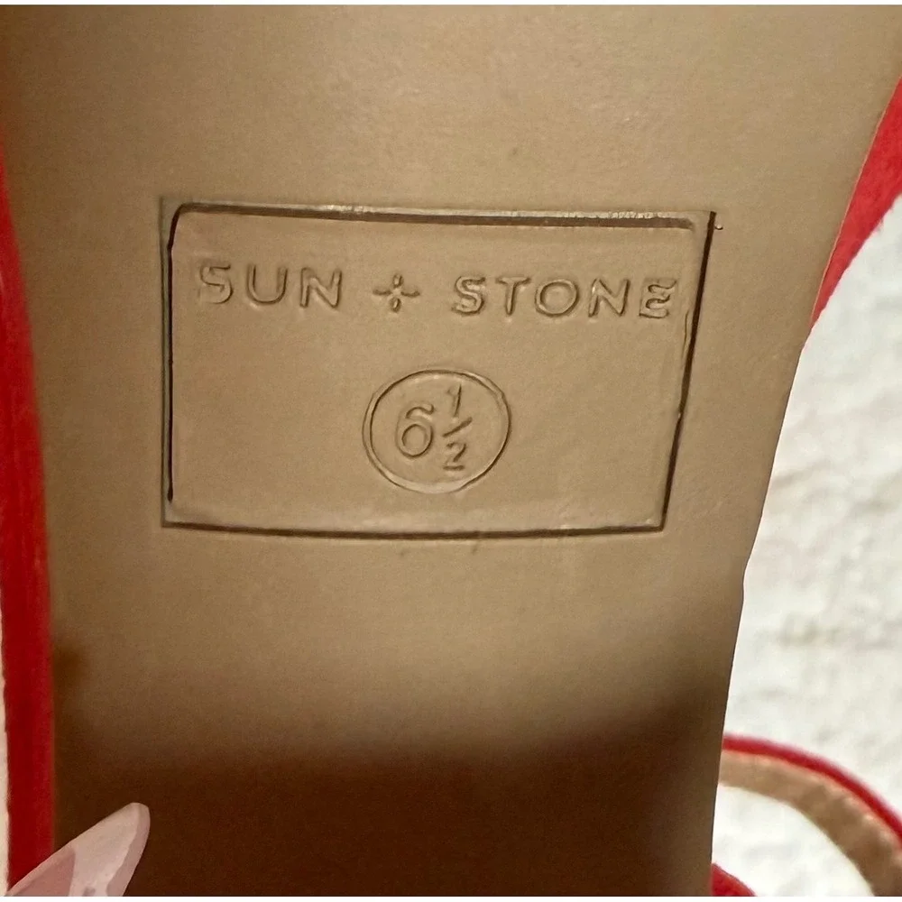Sun + Stone Lillah Red Faux Suede Platform Block Heel Sandals Womens 6.5 M